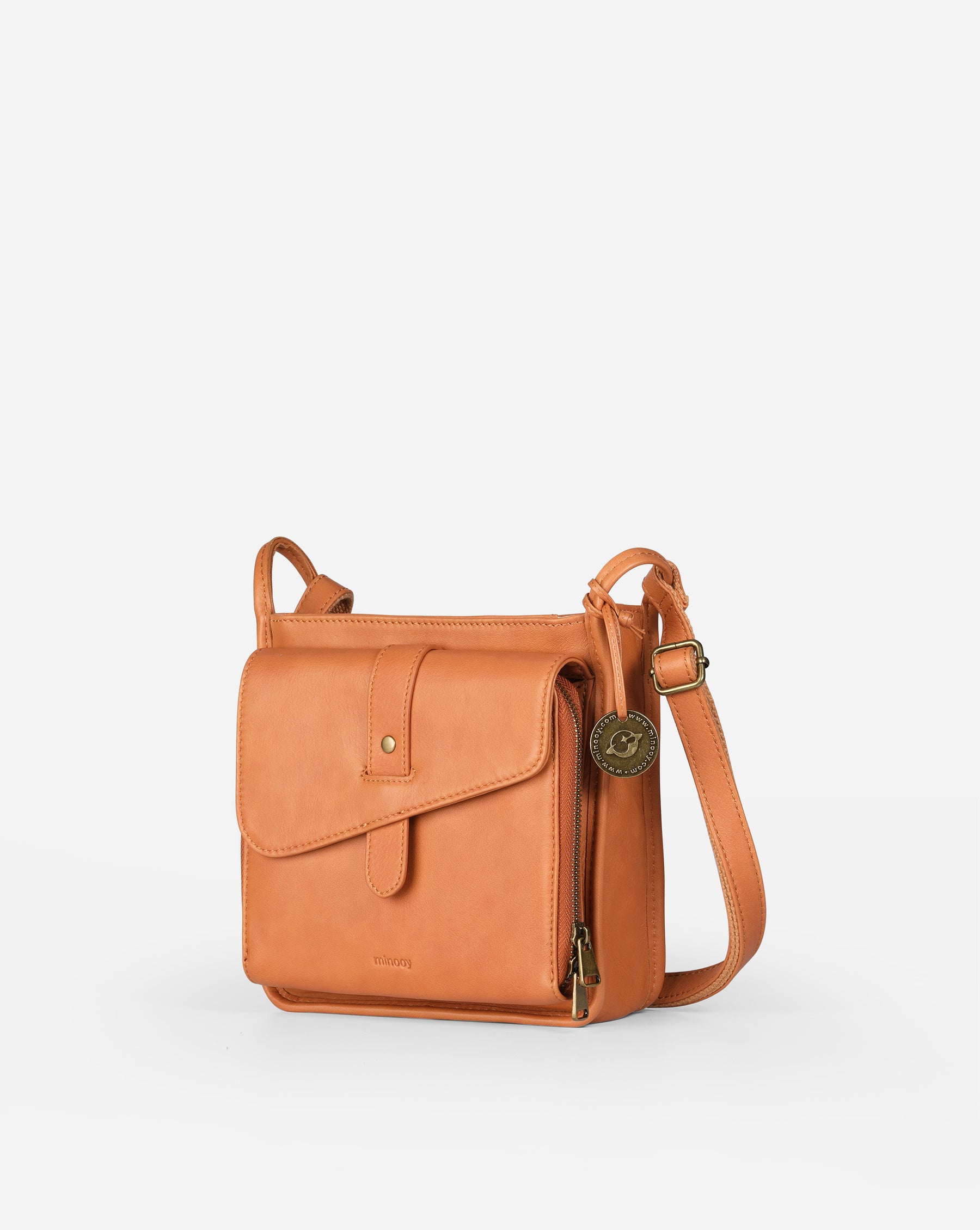 Minooy Thea Leather Square Organized Crossbody, Etoupe