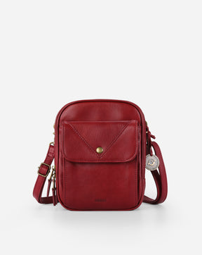 Minooy Thea Leather Square Organized Crossbody, Bright Red